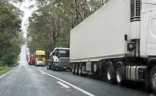 Trucks were delayed on the Pacific Highway queuing at the scenes of three semi-trailer accidents. Trucks were delayed on the Pacific Highway queuing at the scenes of three semi-trailer accidents.